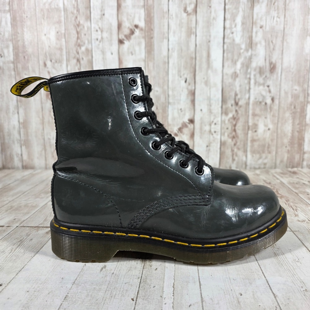 Dr. Martens 1460 Dark Grey Patent Leather 8 Eye Combat Boots Womens 7 UK 5 EU 38
